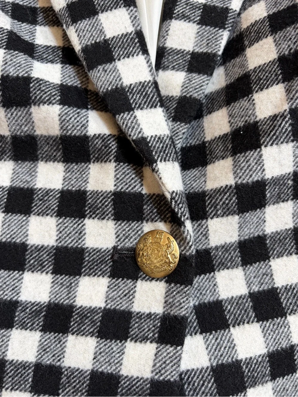 J. Crew Wool blend blazer one button buffalo check black white size 16 classic